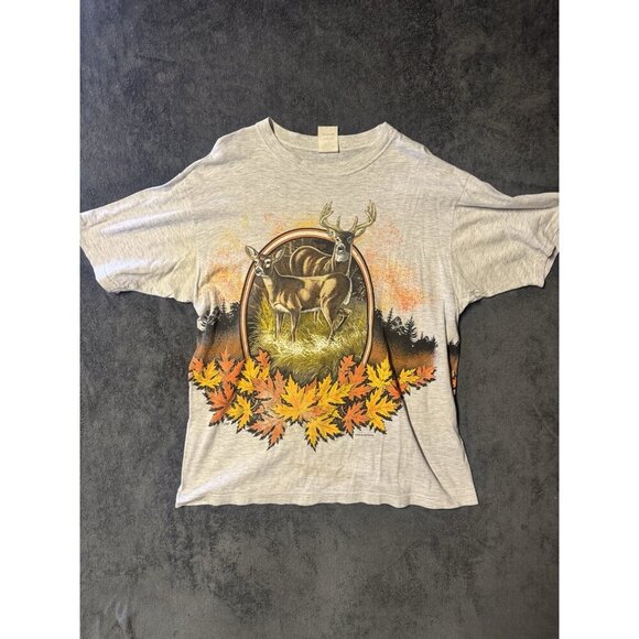 Vintage Deer Shirt  All Over Print 100% Cotton Buck Nature 90s Large - Picture 1 of 8
